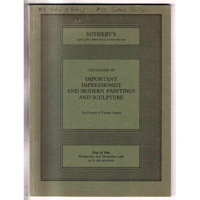 SOTHEBY'S. LONDON. IMPRESSIONIST MODERN PAINTINGS. CATALOGO ASTA 2 DEC 1981.