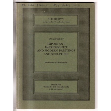 SOTHEBY'S. LONDON. IMPRESSIONIST MODERN PAINTINGS. CATALOGO ASTA 2 DEC 1981.