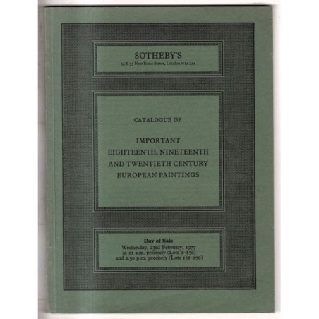 SOTHEBY'S. LONDON. XVIII XIX XX CENT PAINTINGS. CATALOGO ASTA 23 FEB 1977.