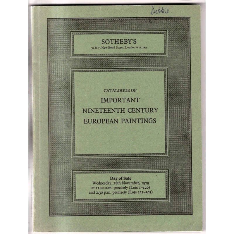 SOTHEBY'S. LONDON. XIX CENT EURPOPEAN PAINTINGS. CATALOGO ASTA 28 NOV 1979.