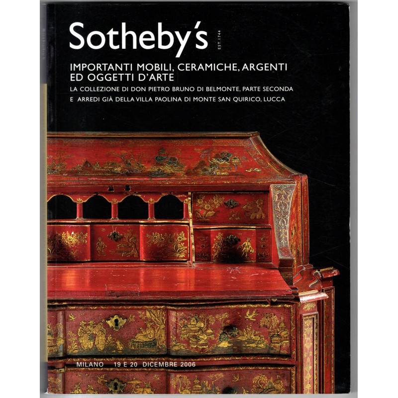 SOTHEBY'S. MILANO. MOBILI CERAMICHE ARGENTI. CATALOGO ASTA 19-20 DIC 2006.