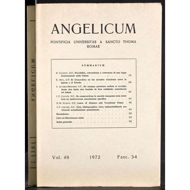 ANGELICUM - FASC 3-4, VOL 49 - 1972