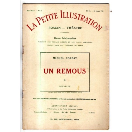 LA PETITE ILLUSTRATION - N 73 - 1914 - ROMAN - THÉATRE