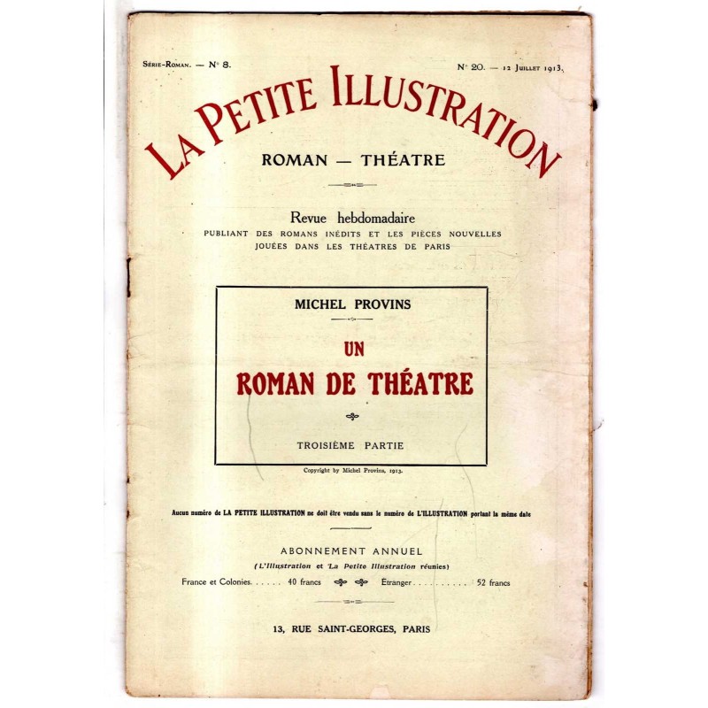 LA PETITE ILLUSTRATION - N 20 - 1913 - ROMAN - THÉATRE
