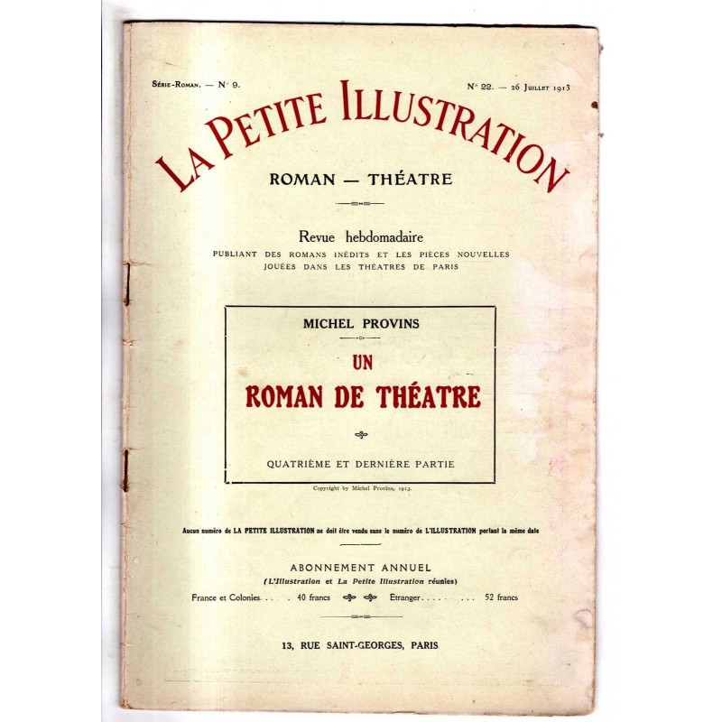 LA PETITE ILLUSTRATION - N 22 - 1913 - ROMAN - THÉATRE