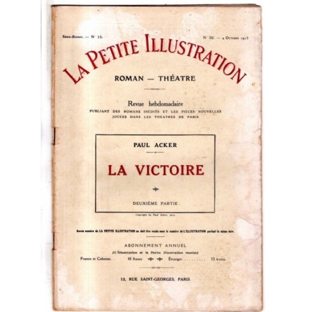 LA PETITE ILLUSTRATION - N 32 - 1913 - ROMAN - THÉATRE