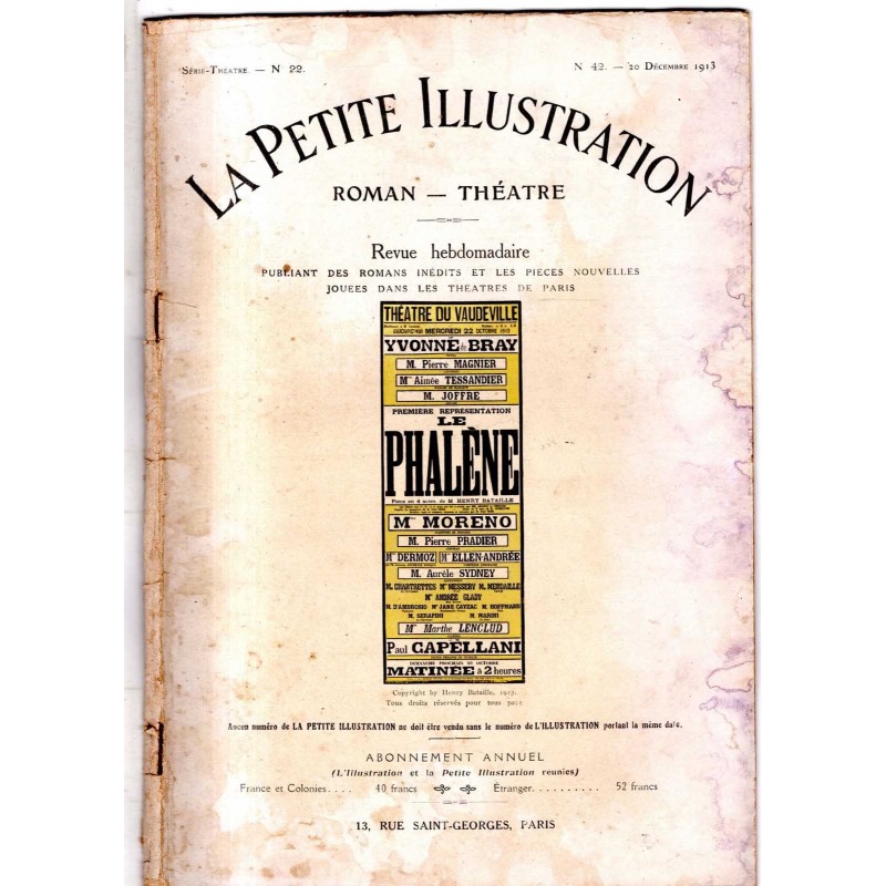 LA PETITE ILLUSTRATION - N 42 - 1913 - ROMAN - THÉATRE
