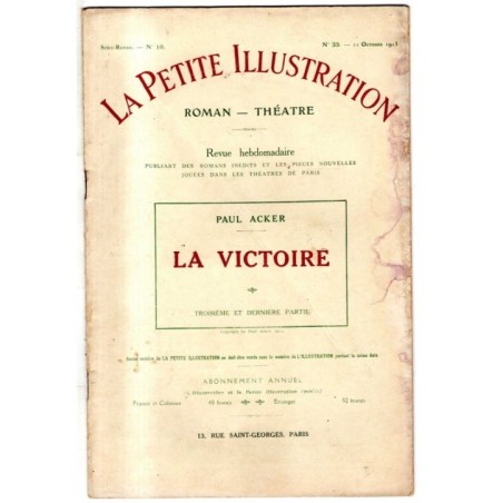 LA PETITE ILLUSTRATION - N 33 - 1913 - ROMAN - THÉATRE