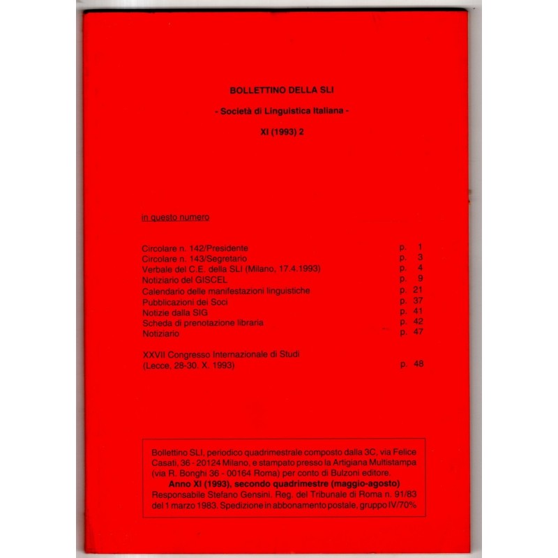 BOLLETTINO DELLA SLI - N 2, XI - 1993