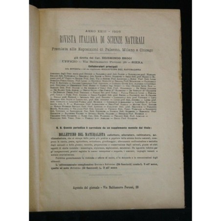 RACCOLTA DELLA RIVISTA ITALIANA DI SCIENZE NATURALI + BOLLETTINO