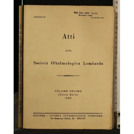 ATTI DELLA SOCIETA' OFTALMOLOGICA LOMBARDA VOLUME 10 (NUOVA
