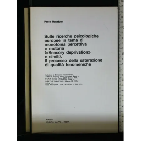 SULLE RICERCHE PSICOLOGICHE EUROPEE IN TEMA DI MONOTONIA